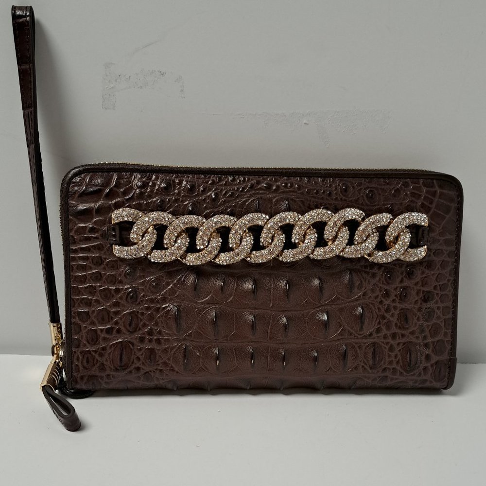 Awesome zip around leather crocodile embossed wallet